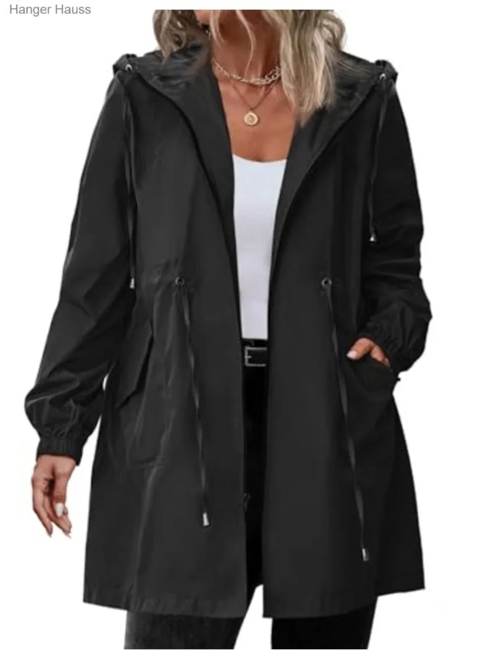 Women's Waterproof Raincoat Lightweight Long Trench Jacket Hooded Packable